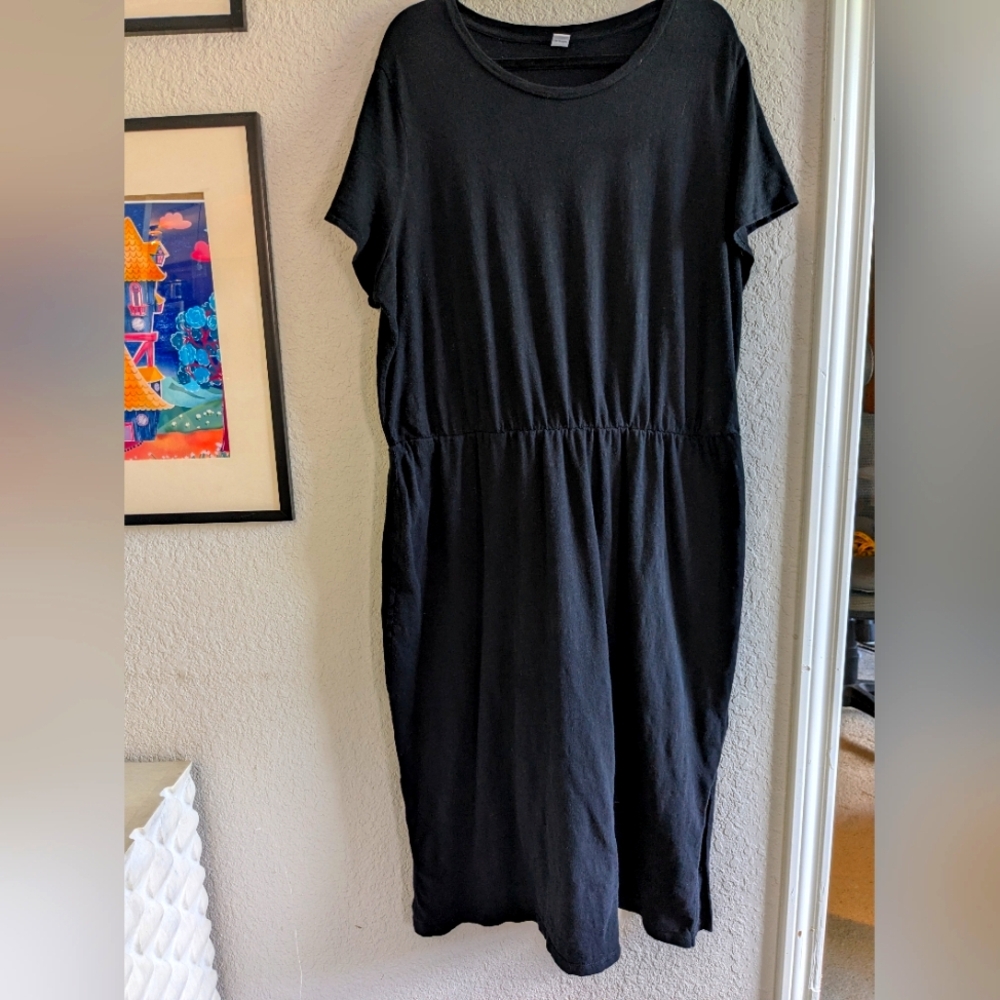 Old Navy 100% Cotton Midi Dress XXL Elastic Waist Side Slit Short Sleeve